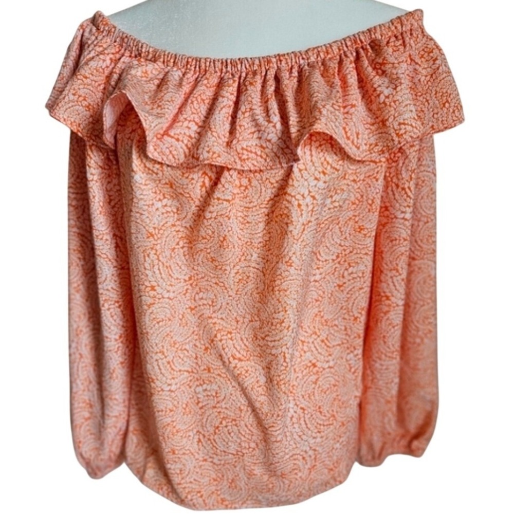 Michael Kors Tangerine Paisley Ruffle Off Shoulder Blouse Womens XL